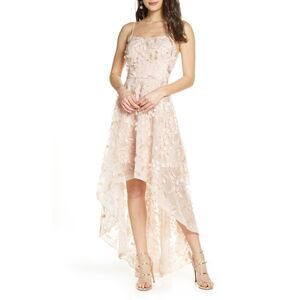 XSCAPE Womens‎ Pink Embellished Sheer Floral Spaghetti Strap Sweetheart Neckline